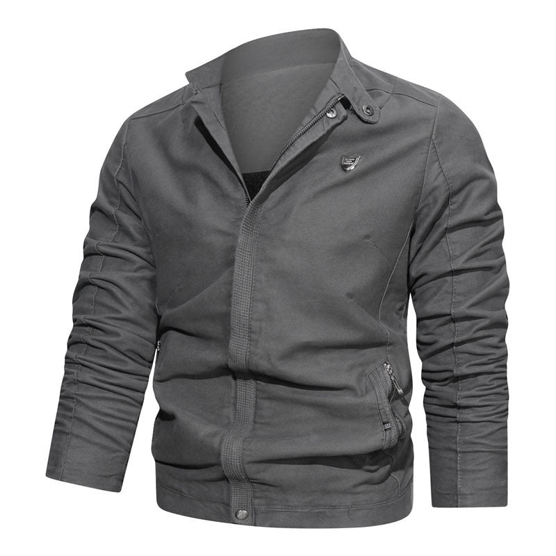 Men's Slim-Fit Canvas Blouson with Stand Collar, Concealed Zipper, and Zip Pockets Mune Fashion