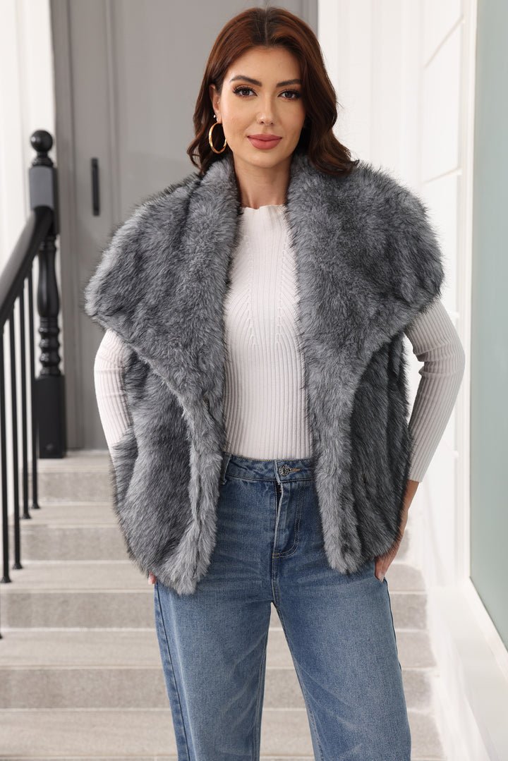 Ladies sleeveless long-pile faux fur vest with voluminous shawl collar Mune Fashion