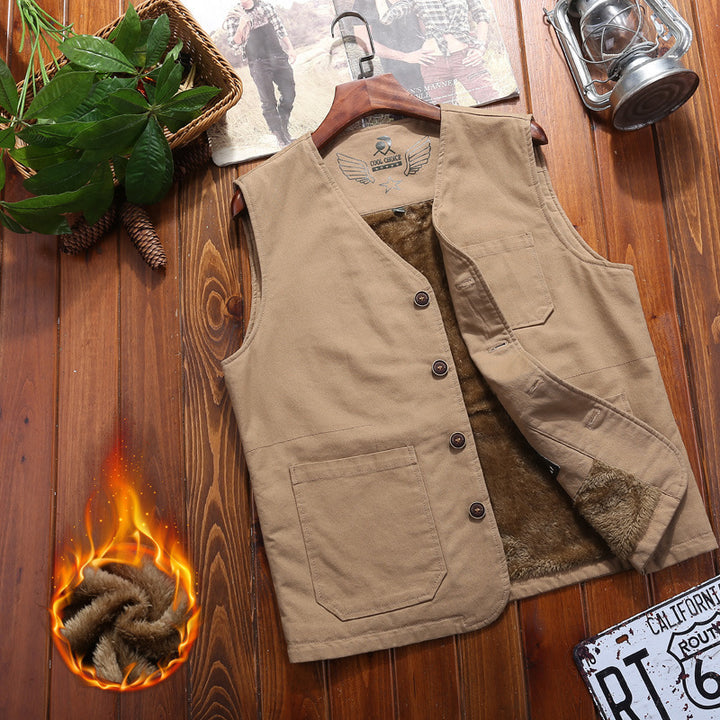 Men's padded canvas teddy vest with Sherpa lining and multiple pockets Mune Fashion