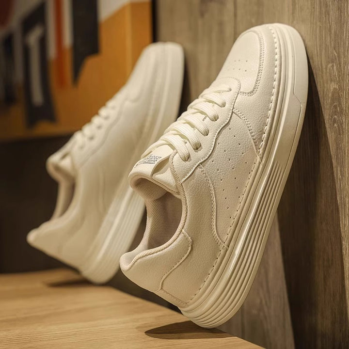Unisex minimalist leather look platform sneaker with padded heel collar and shock-absorbing lightweight sole Mune Fashion