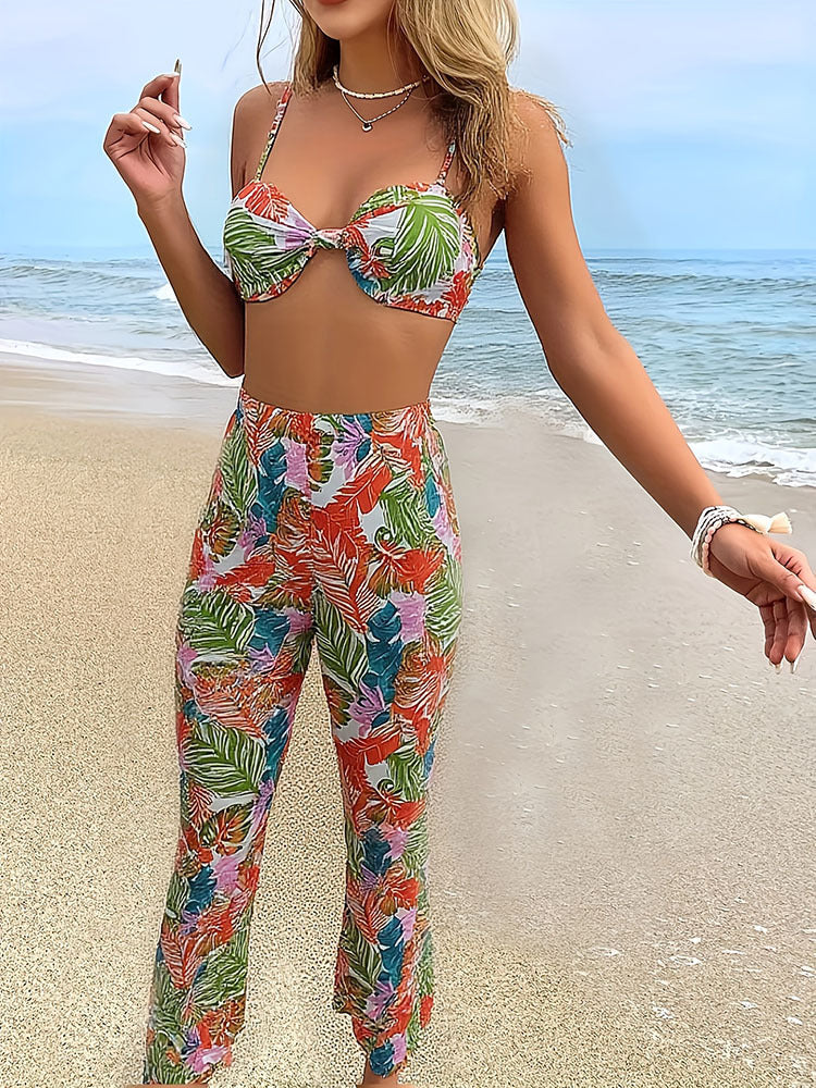 Women Pencil Pants Set with Floral Top Mune Fashion