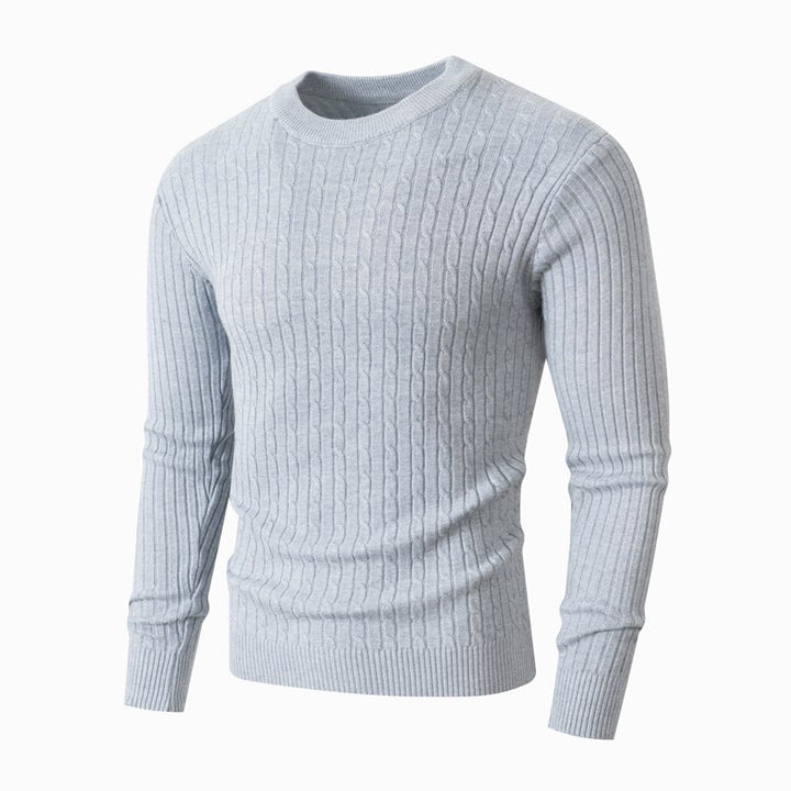 Men's merino-mix fine-knit sweater with cable pattern, ribbed cuffs, and slim silhouette Mune Fashion