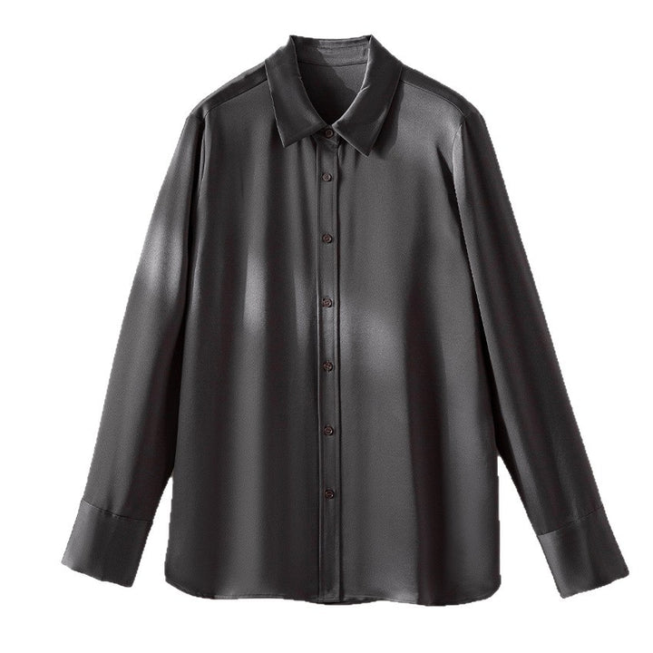 Women's Silk Look Blouse with Shirt Collar, Concealed Button Placket and Extended Cuff Detail Mune Fashion