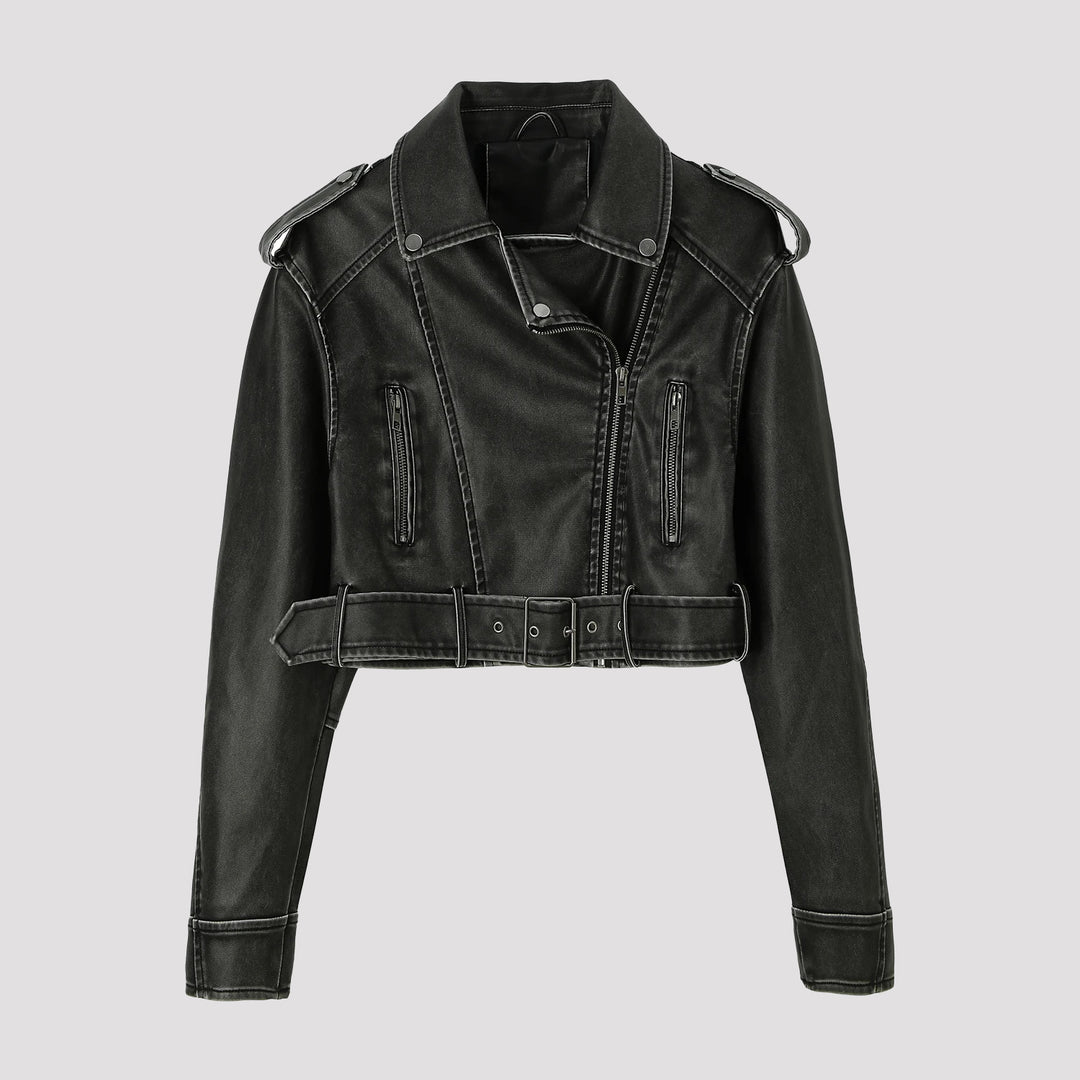 Women's Cropped Biker Jacket Mune Fashion