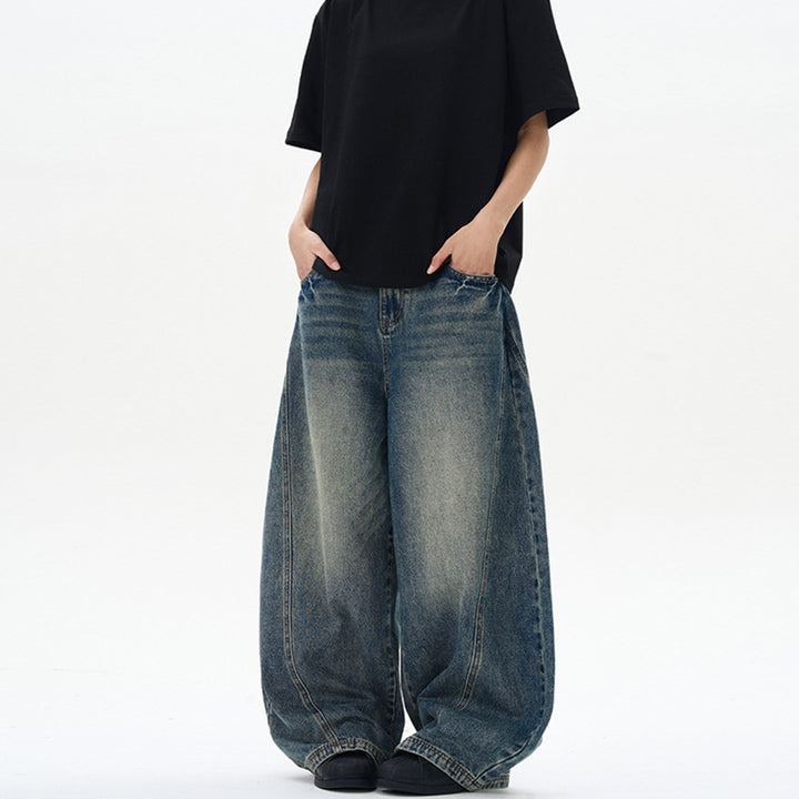 Unisex extra wide denim pants in sculpted baggy cut with low crotch Mune Fashion