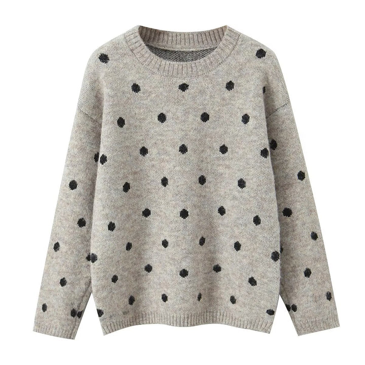Women's Oversize Polka Dot Knit Sweater with Round Neck