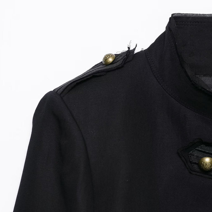 Women's short-cut military jacket in hussar style with stand-up collar and decorative button placket Mune Fashion