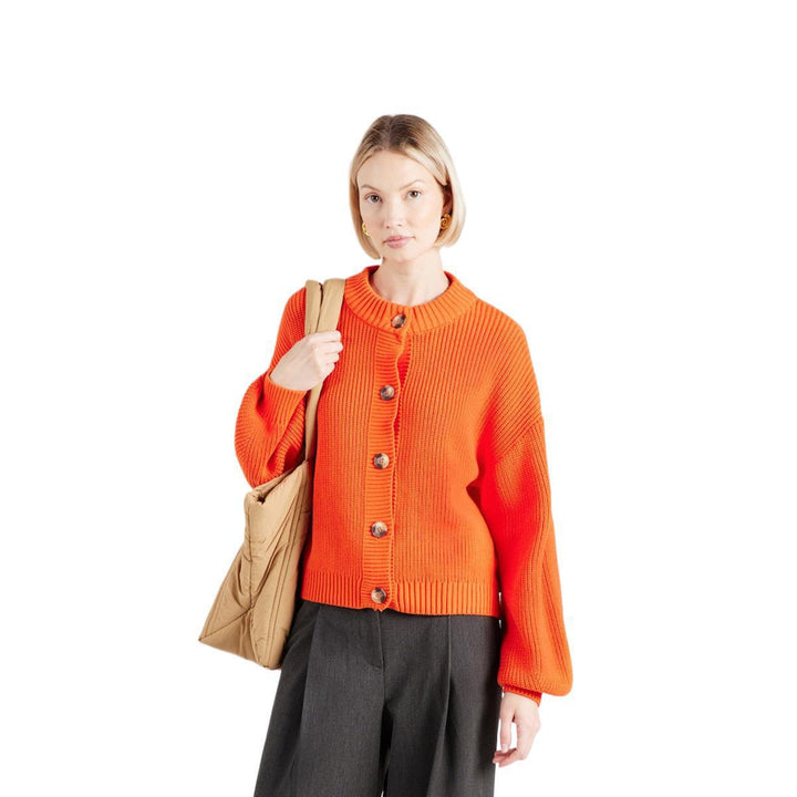 Women Chunky Knit Cropped Cardigan with Dropped Shoulder & Wide Ribbed Cuffs Mune Fashion