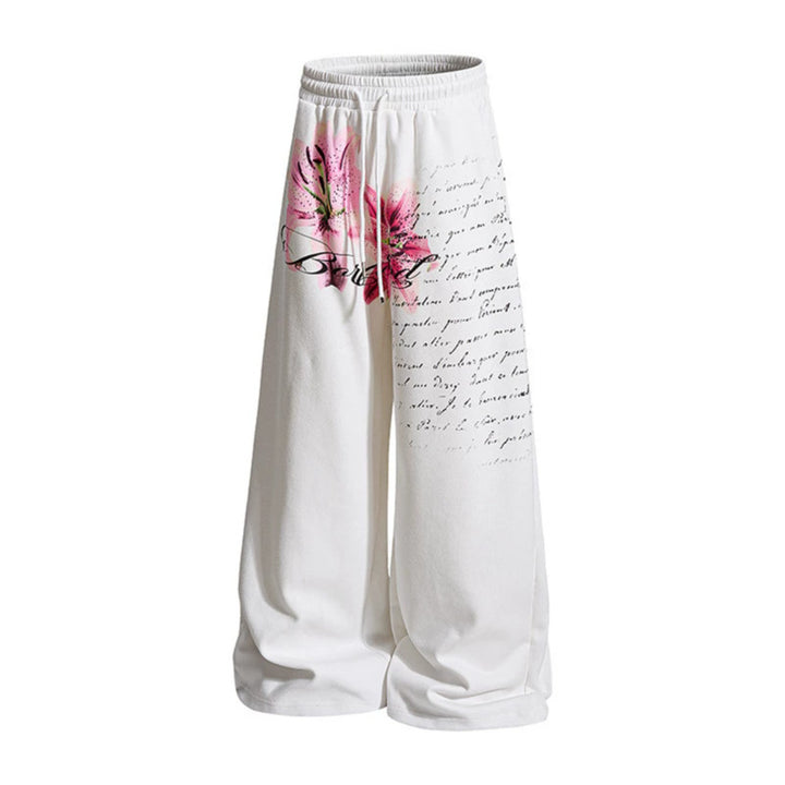 Women’s Wide Palazzo Lounge Pants in Culotte Style with Comfort Waistband, Drawstring and Floral Print Application Mune Fashion