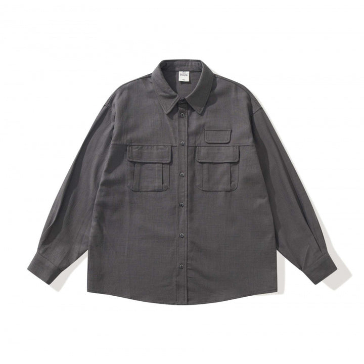 Unisex Boxy Overshirt Jacket in Utility Style with Patch Flap Pockets and Shirt Collar Mune Fashion