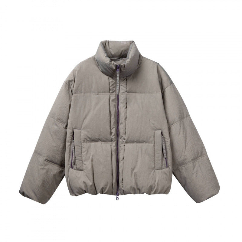 Women Short Oversized Padded Jacket with High Stand-Up Collar and Contrast Zipper Mune Fashion