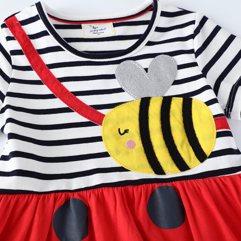 Girls casual cotton dress with bee motif Mune Fashion