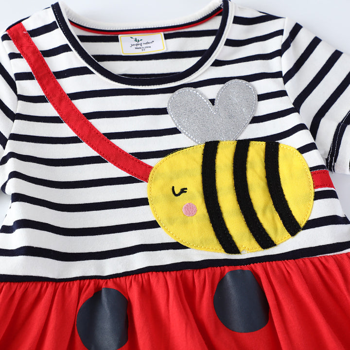 Girls casual cotton dress with bee motif Mune Fashion