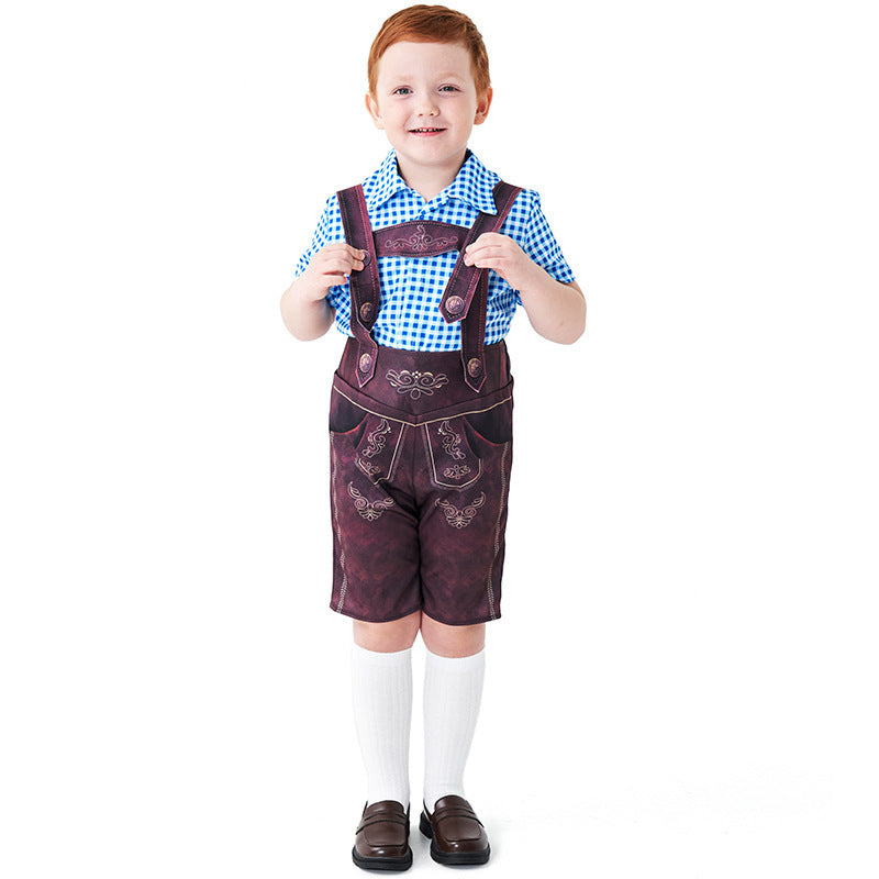 Men's short traditional leather pants with adjustable straps and traditional embroidery Mune Fashion