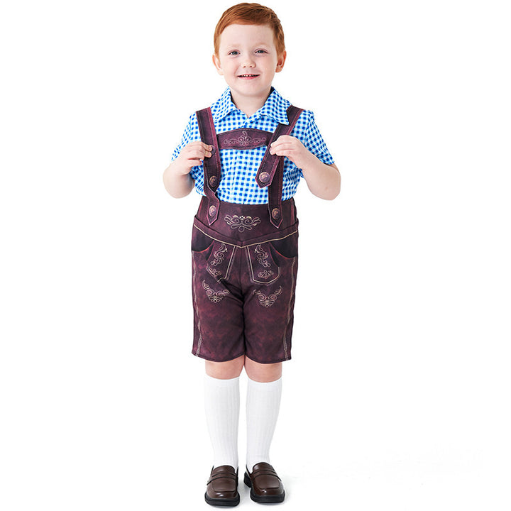 Men's short traditional leather pants with adjustable straps and traditional embroidery Mune Fashion