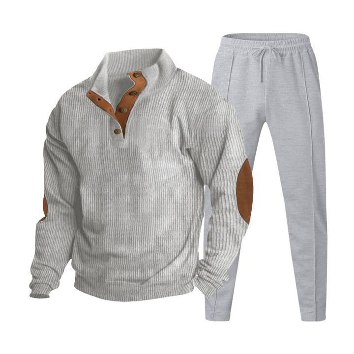 Men's Structured Henley Loungewear Set with Elbow Patches & Tapered Jogger Pants Mune Fashion
