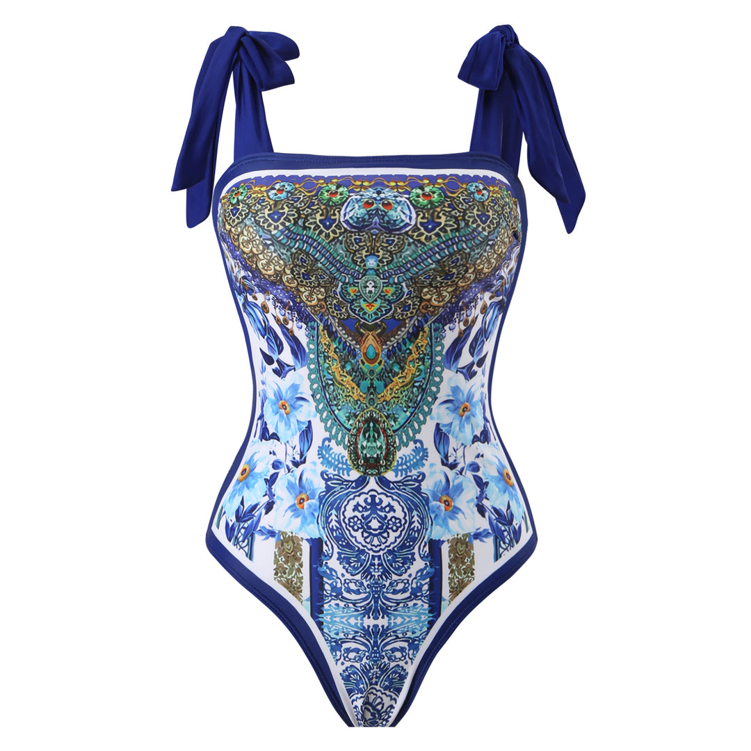 Damen Wickelrock mit elegantem Aquarell-Muster und Bindegürtel Echo Archiv