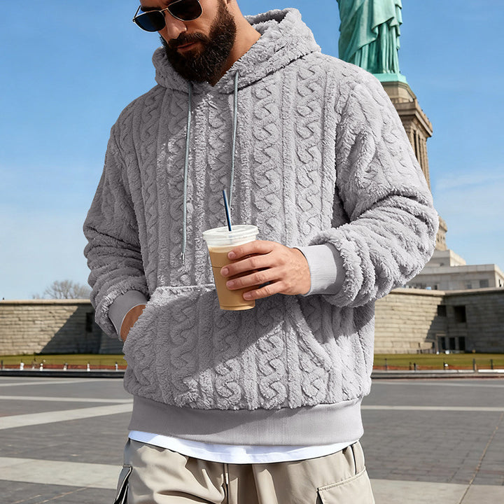 Men's Lined Sherpa Hoodie with Cable Knit Pattern and Hood Mune Fashion