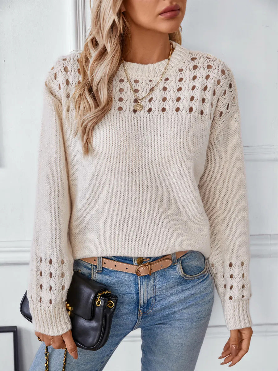 Women’s Fashion Knit Sweater with Lace Pattern