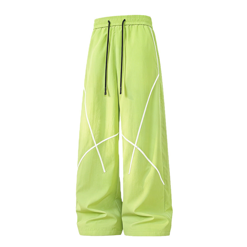 Men's Loose Functional Nylon Pants with Drawstring Waist, Reflective Seam Details & Casual Baggy Silhouette Mune Fashion