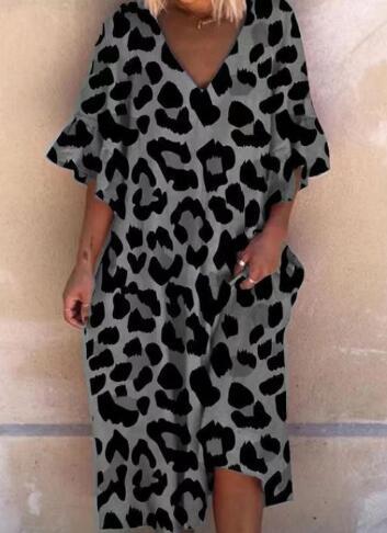 Ladies' casual midi dress in tunic style with V-neck, ruffled sleeves, and side pockets Mune Fashion
