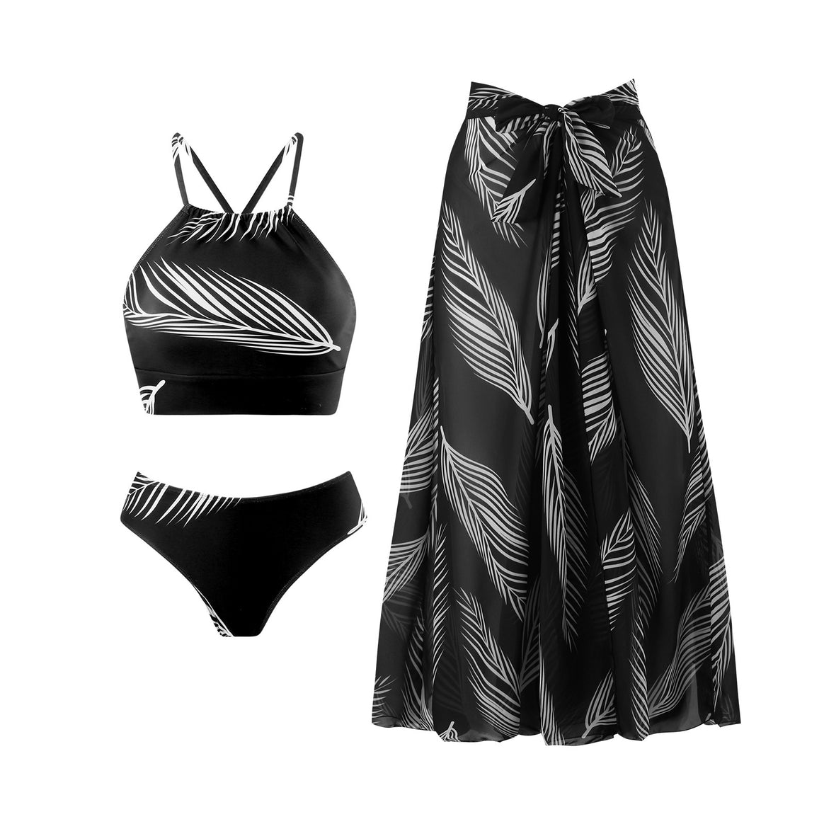 Ladies bikini set with floral design and chic wrap skirt Mune Fashion