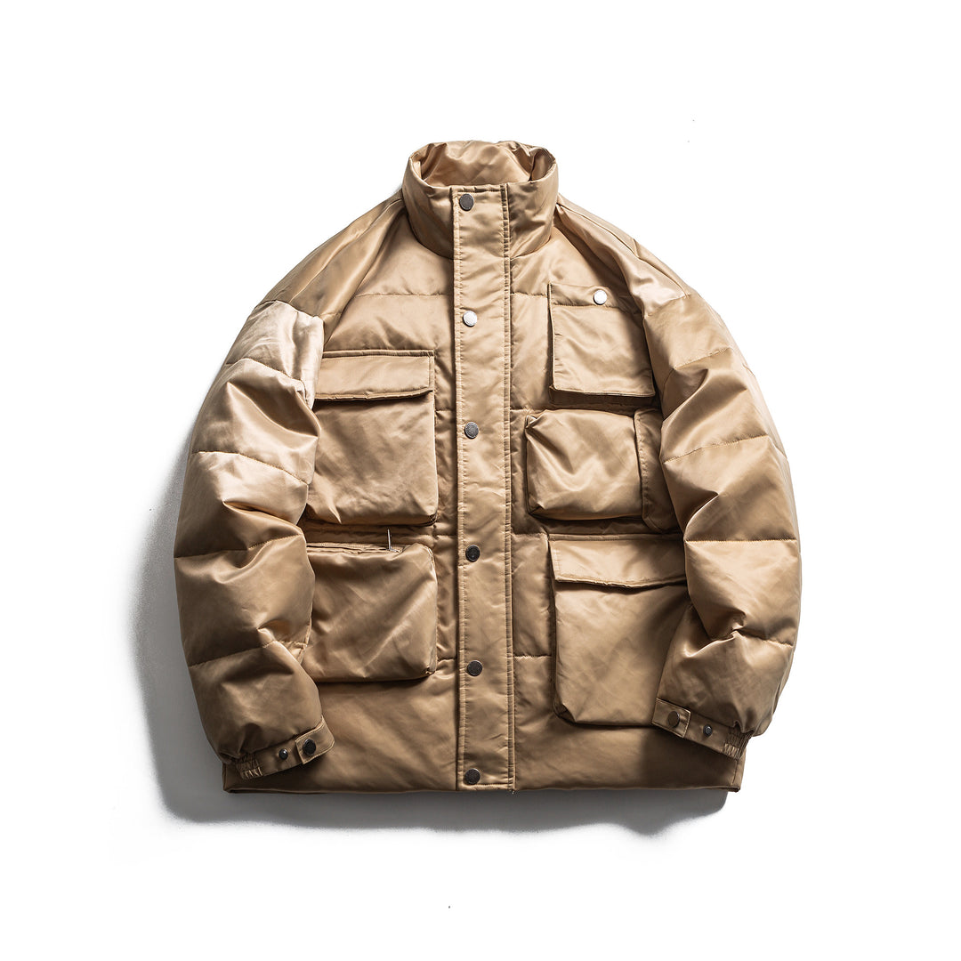 Men's Boxy Insulation Jacket in Field Style with Cargo Pockets and High Standing Collar Mune Fashion