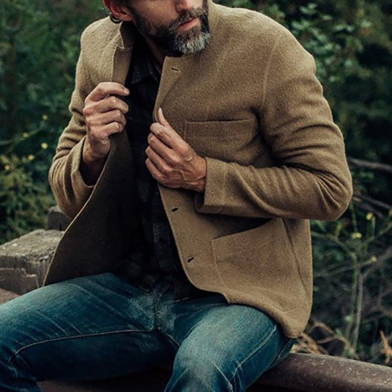 Men's blazer-style cardigan with shirt collar and patch pockets Mune Fashion