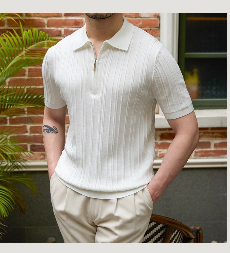 Men's Fashion Short Sleeve Polo Shirt with Half Zipper Mune Fashion