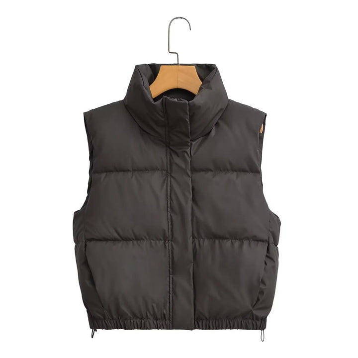 Ladies nan lightweight padded quilted vest with high stand-up collar and elastic hem Mune Fashion