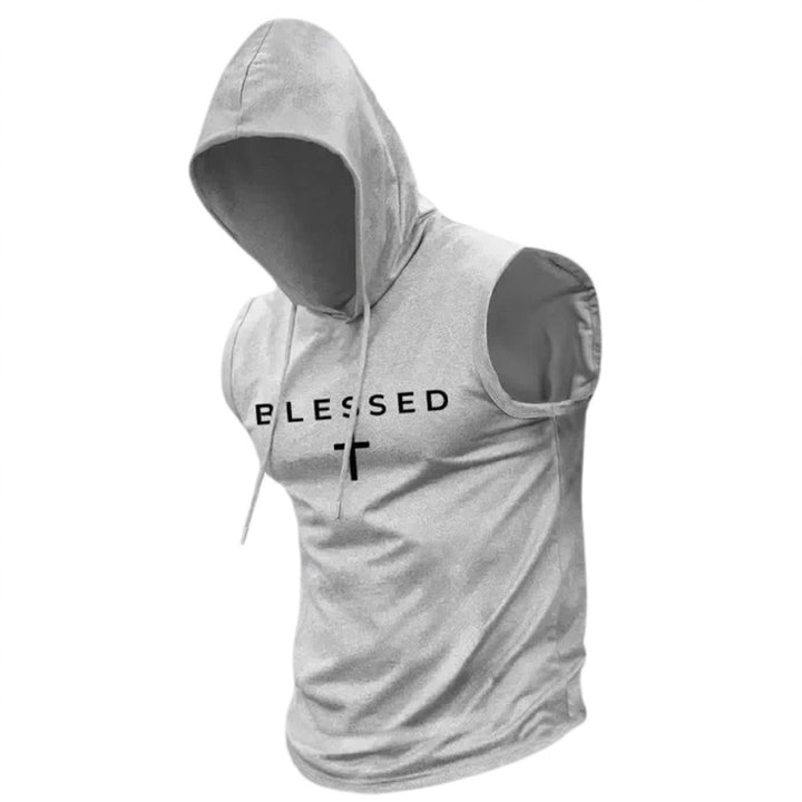 Men's sleeveless hoodie sweatshirt with slogan print and athletic fit Mune Fashion
