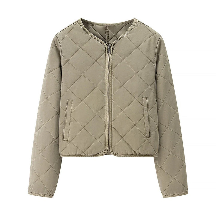 Women's short jacket in boxy cut with diamond quilting, rounded hem and concealed zipper Mune Fashion