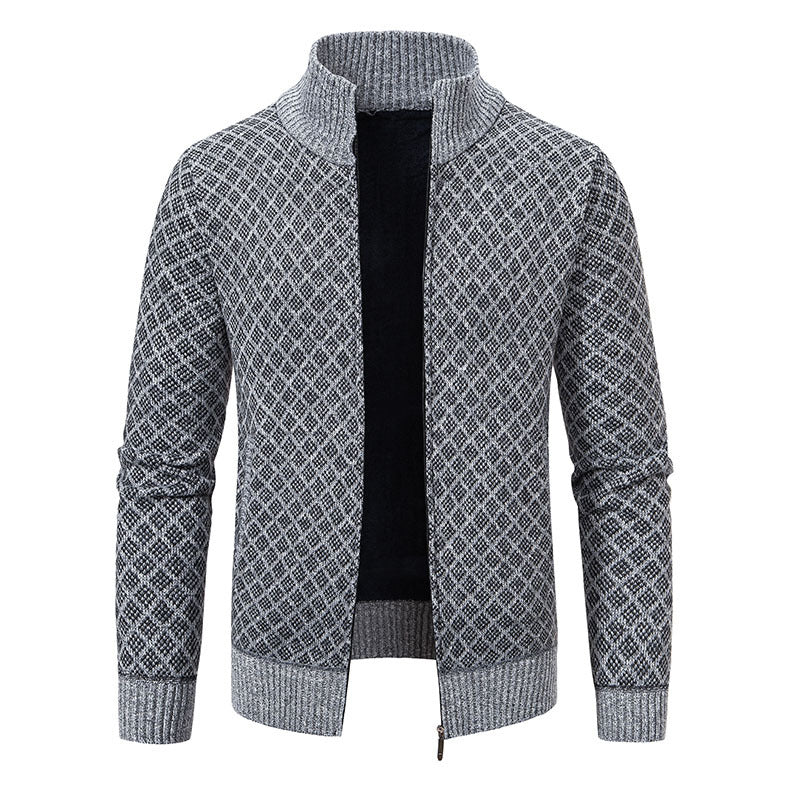 Men's patterned cardigan with stand-up collar and full-length zipper Mune Fashion