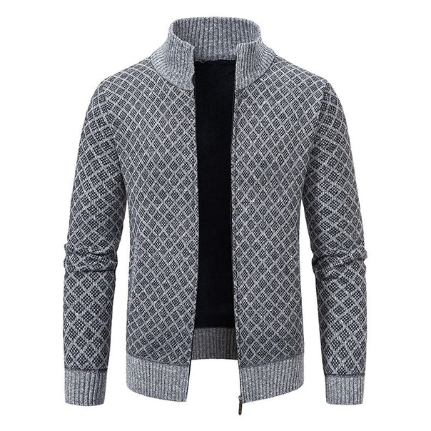 Men's patterned cardigan with stand-up collar and full-length zipper Mune Fashion