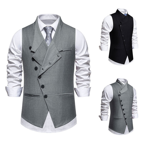 Men's nan asymmetrical double-breasted suit vest with diagonal button placket and tailored silhouette Mune Fashion