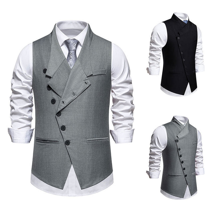 Men's nan asymmetrical double-breasted suit vest with diagonal button placket and tailored silhouette Mune Fashion