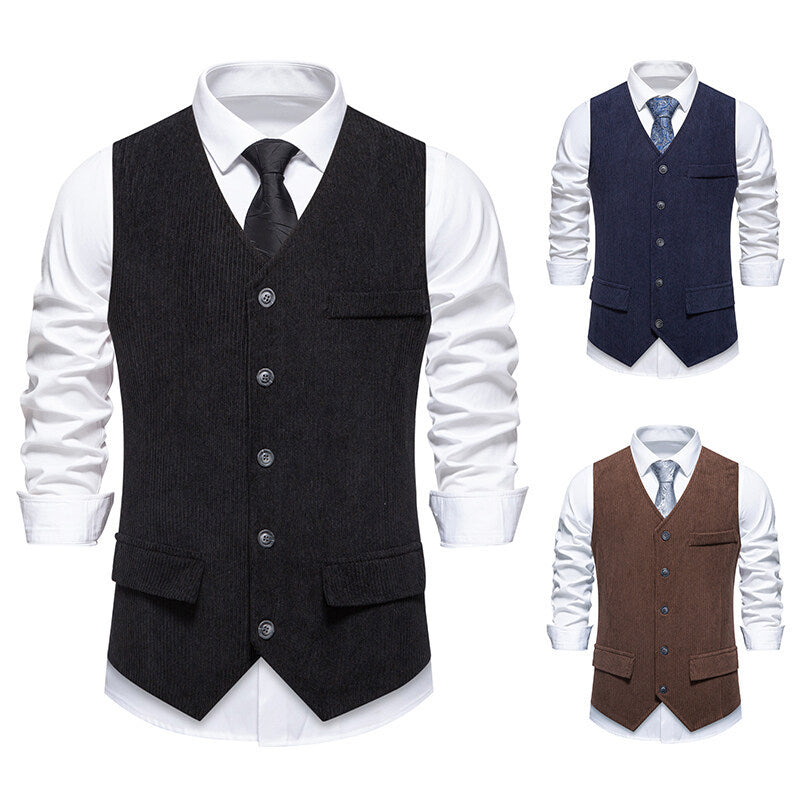 Men's Tailored Business Waistcoat made of Structured Fabric with V-Neck and Decorative Buttons Mune Fashion