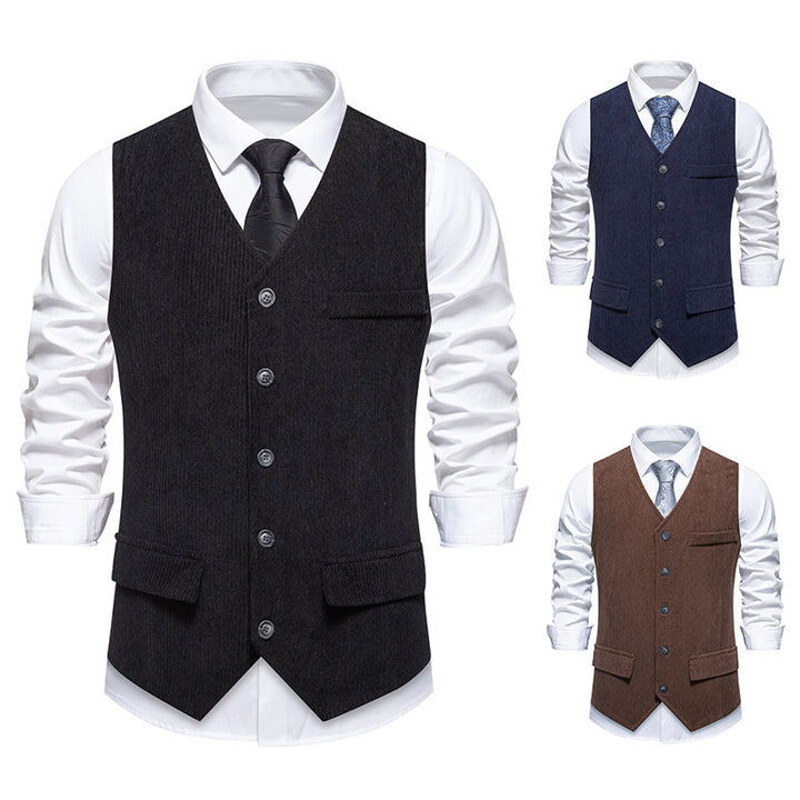 Men's Tailored Business Waistcoat made of Structured Fabric with V-Neck and Decorative Buttons Mune Fashion