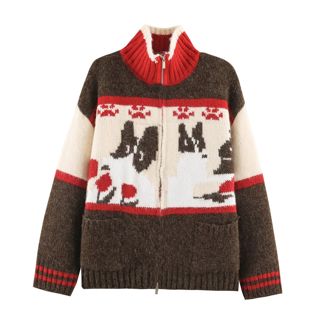 Women's Knit Two-Piece with Zipper Jacket and Flared Wool Blend Skirt Mune Fashion
