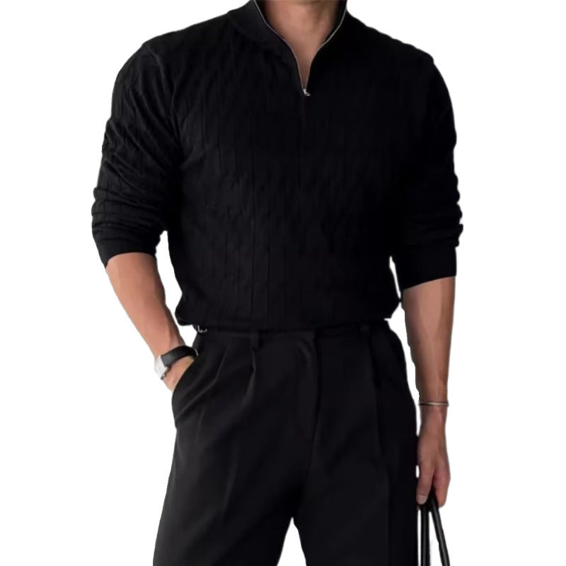 Men's chunky knit sweater with stand-up collar and zipper Mune Fashion