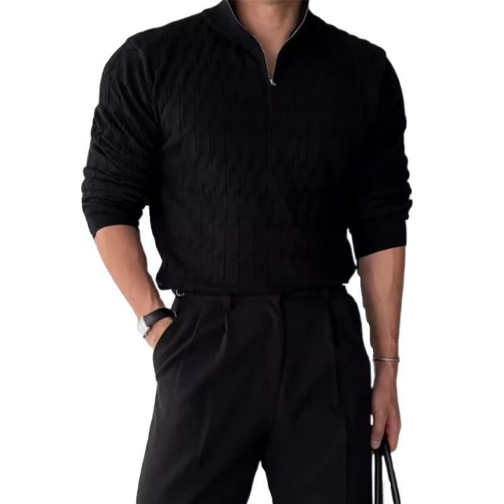 Men's chunky knit sweater with stand-up collar and zipper Mune Fashion