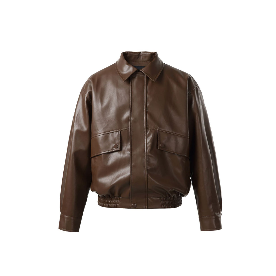 Unisex Short Cut Faux Leather Bomber Jacket with Boxy Cut Mune Fashion