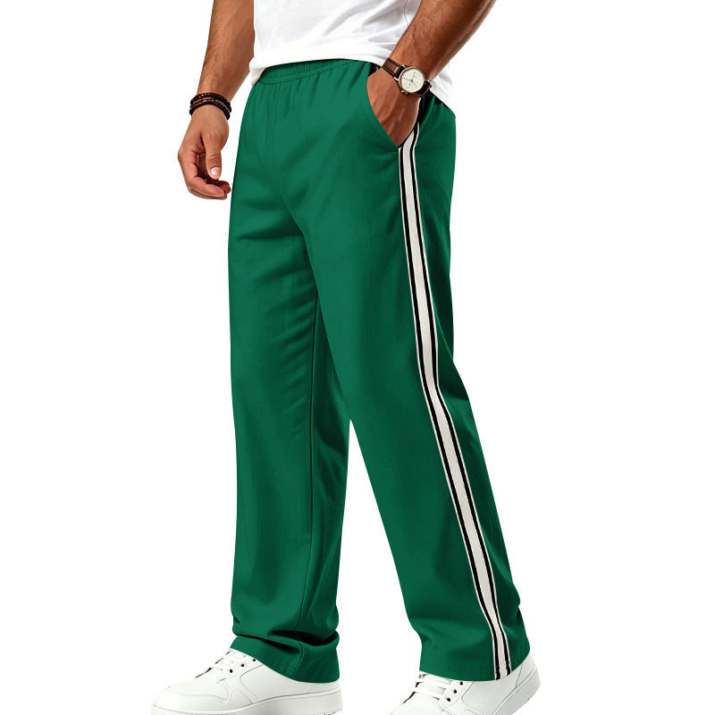 Men's Wide Leisure Pants made of Functional Jersey with Elastic Waistband and Side Double Stripe Mune Fashion