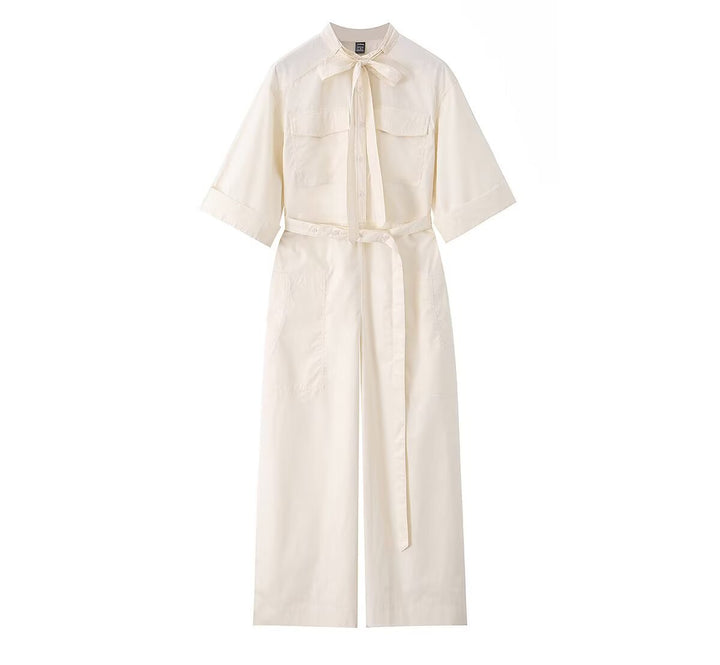 Women’s overall with bow collar, waistband and wide legs Mune Fashion