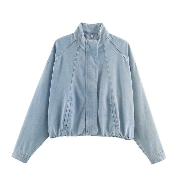 Women's short jacket made of lightweight denim quality with raglan sleeves and concealed placket Mune Fashion
