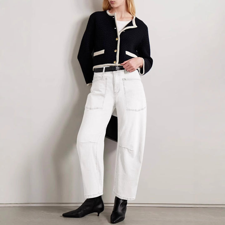 Women's casual canvas pants with high waistband, wide leg and patch pockets Mune Fashion