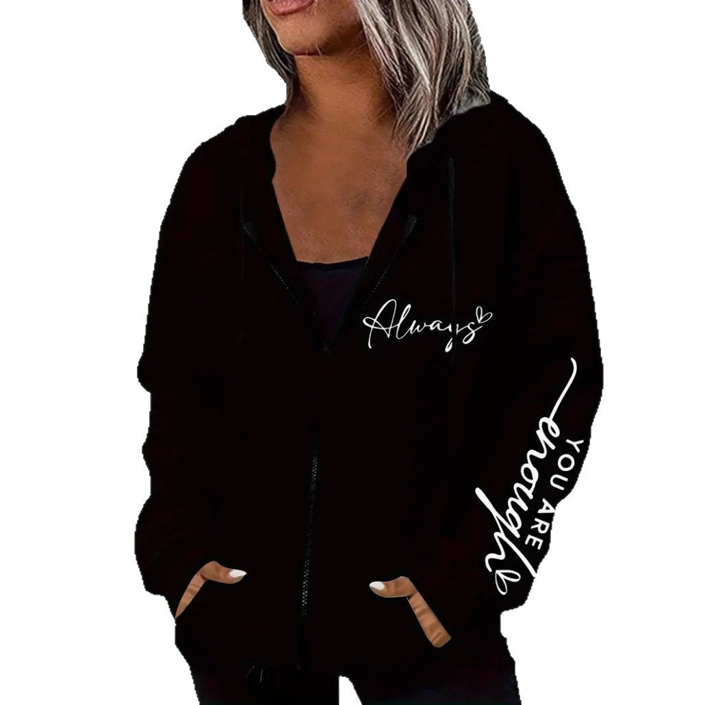 Women's oversized hooded jacket with zipper, handwritten typo application and contrast side pockets Mune Fashion