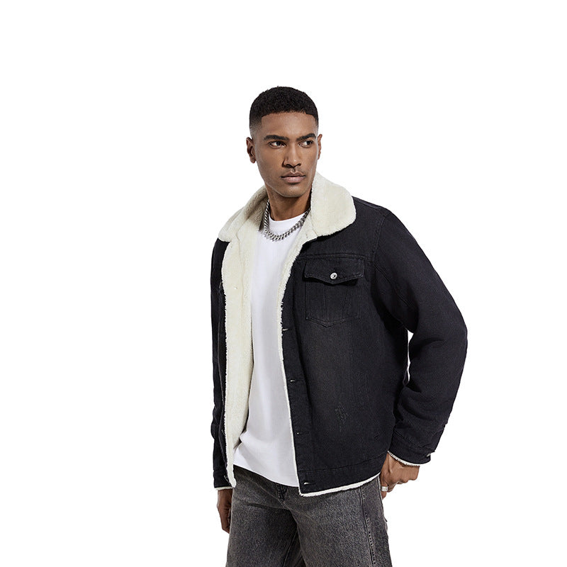 Men's Embossed Denim Jacket with Fleece Lining Mune Fashion