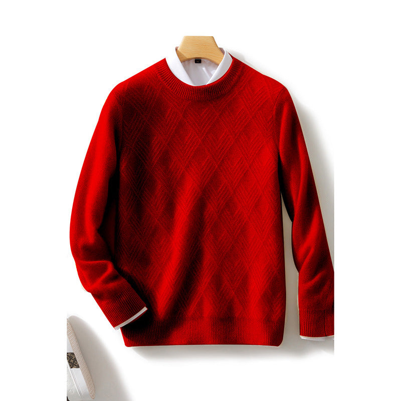 Men's Fine Structured Knit Sweater with Short Stand-up Collar and Diamond Relief Design