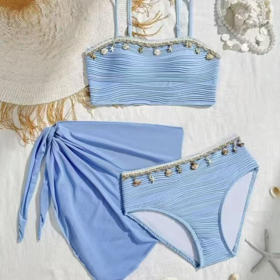 Women's bikini set with high-waisted bottoms and fashionable ruffle design Mune Fashion